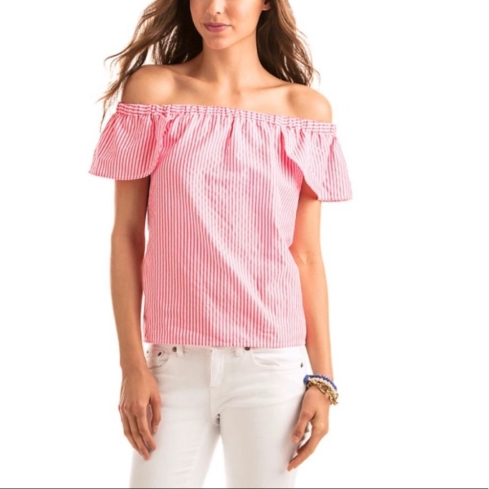 Vineyard Vines striped pink Off the shoulder top
